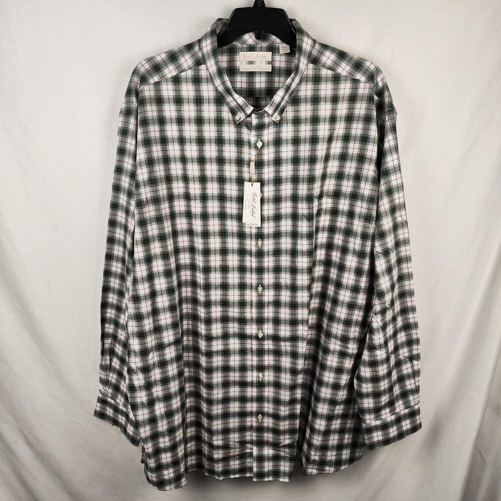 Roundtree & Yorke Gold Label Shirt Mens 4XLT Green Plaid Non Iron Dress